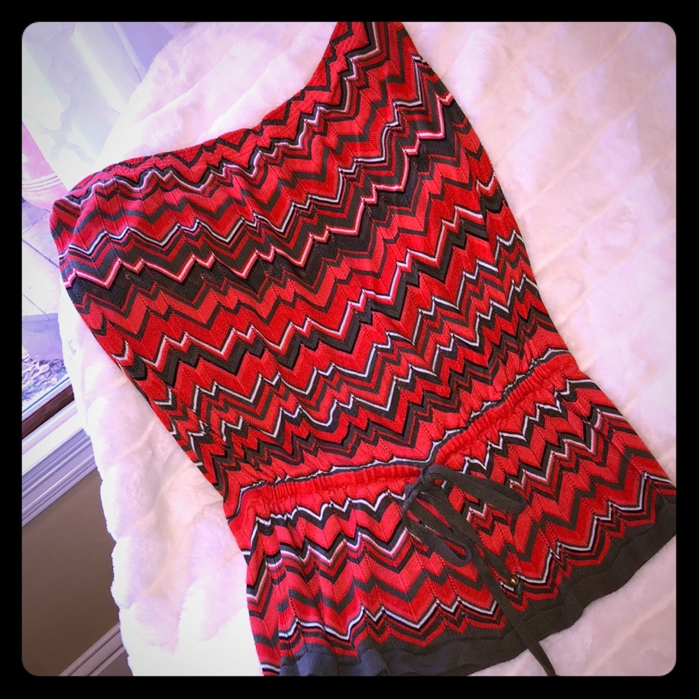 Cache red olive white chevron bubble cinch waist